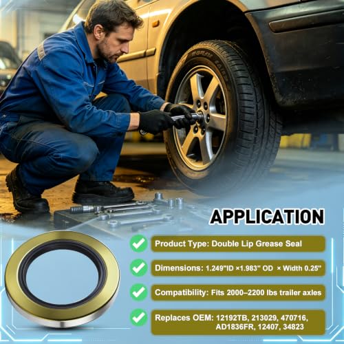 4pack 12192TB(34823) Double Lip Grease Seal 1.249" x 1.983" for Dexter | Grease Seals & Cotter Pins Fits 2000-2200 lbs Trailer Axle Dexter Sealer as 12192TB 203029 470706, AD1836FO BT8 Spindle - color: 1.249" ID x 1.983"OD, size: 4 pack