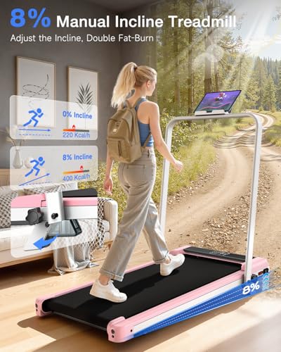 Incline Walking Pad with Incline 8% & 2.5HP, Quiet Under Desk Treadmill≤35DB for Home Office, Upgraded Portable Treamill with High 350LB Capacity, Portable Treadmill with LED Display & Remote Control - color: Light Pink