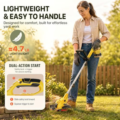 ALSO GO 21V Cordless Weed Wacker,12 Inch String Trimmer with Auto Line Feed - color: Pale Yellow