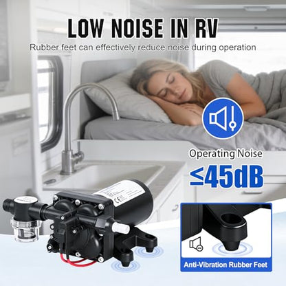 ECO-WORTHY RV Fresh Water Pump 12V DC 5.5GPM 70PSI,12 Volt Diaphragm Self-Priming Pump with Pressure Switch for RV Garden Irrigation Spraying Marine Yacht - color: Black 1