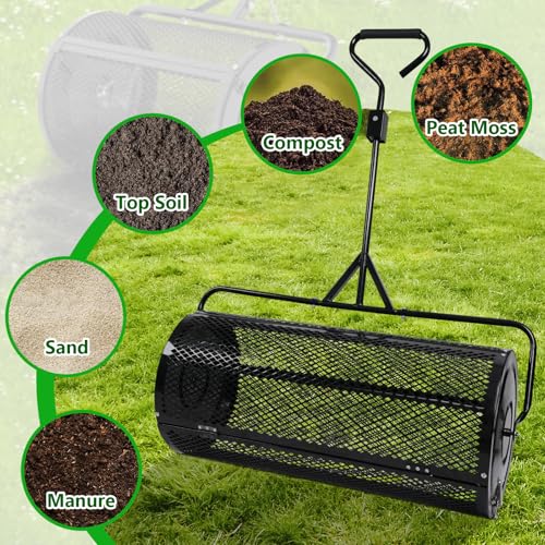 36 Inch Towable Compost Spreader, Metal Mesh Peat Moss Spreader for Lawn - size: 36 Inch