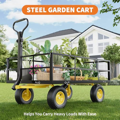 3-in-1 Heavy Duty Garden Cart 1400 Lbs Capacity, Steel Utility Wagon with 13" All-Terrain Tires, Removable Mesh Sides & 180° Rotating Handle,for Garden, Lawn, Outdoor Hauling（Black） - size: 1400 LBS Black