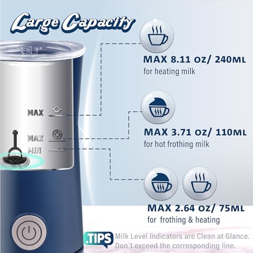 Huogary Milk Frother Simple Milk Frother and Steamer 2-in-1 Milk Steamer with Hot Milk Foam and Hot Milk for Latte, Macchiato, Cappuccinos, Blue - color: 2-in-1 Blue