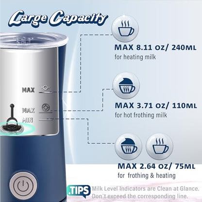 Huogary Milk Frother Simple Milk Frother and Steamer 2-in-1 Milk Steamer with Hot Milk Foam and Hot Milk for Latte, Macchiato, Cappuccinos, Blue - color: 2-in-1 Blue