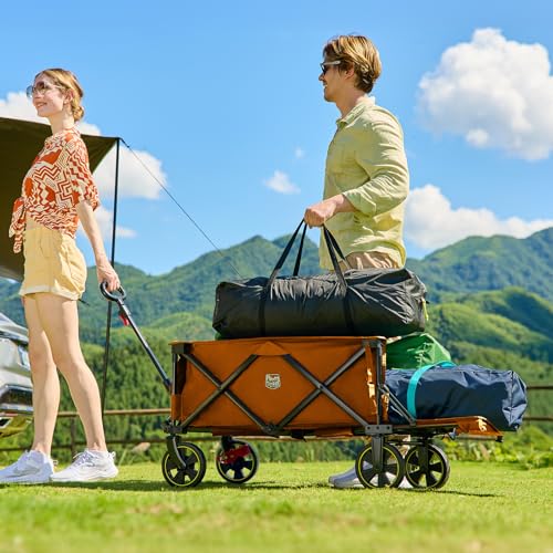 Timber Ridge 49" Extra Long Collapsible Folding Wagon with Tailgate&Brakes - color: Orange, size: 250L