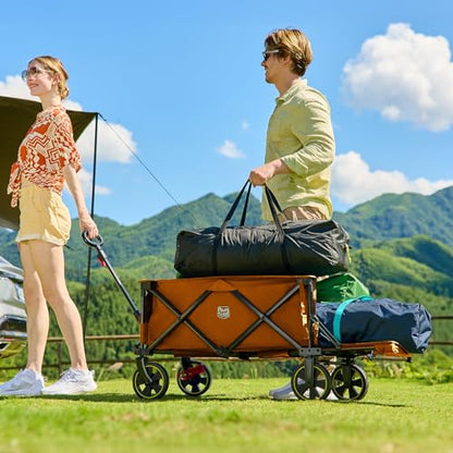 Timber Ridge 49" Extra Long Collapsible Folding Wagon with Tailgate&Brakes - color: Orange, size: 250L