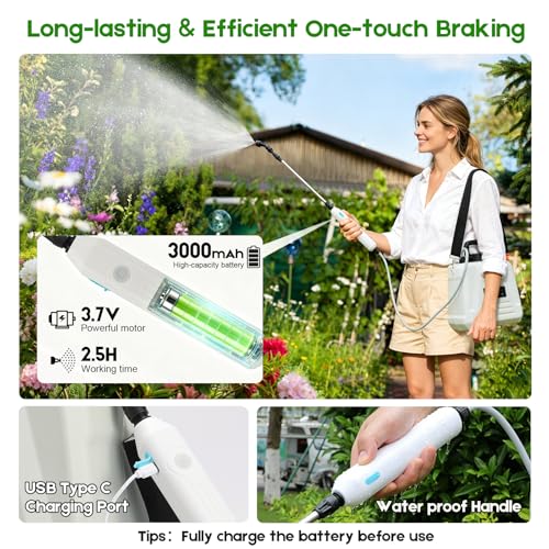 2 Gallon Battery Powered Sprayer,Electric Weed Sprayer 3 Mist Nozzles Yard - color: White