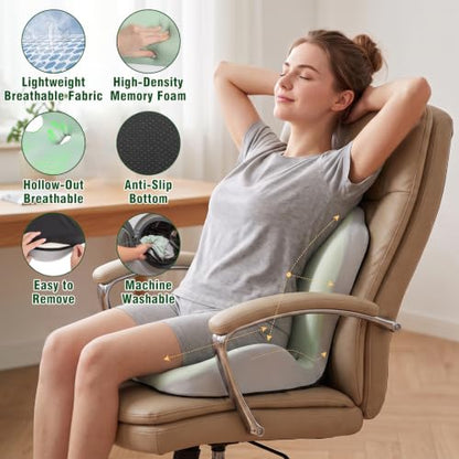 Car Seat Cushion Office Chair Cushion with Lumbar Support Pillow - color: Green Gray