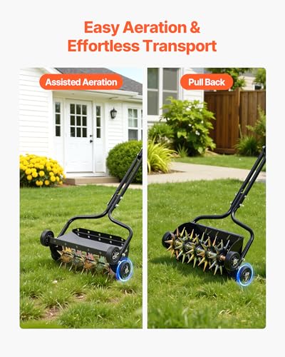 VEVOR Lawn Aerator, 18 in Manual Push Spike Aerator with 4 Wheels & Handle, Heavy Duty Grass Aerators, Supports 40 lbs Added Weight, Rolling Lawn Aeration Tool for Garden Yard Aeration Soil Health - size: 18-inch, style: Rolling (Weighted Pro)