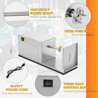 CGOLDENWALL Potato Slicer Electric Potato Tornado Spiral Slicer with Free Bamboo Skewers Stainless Steel Automatic Twisted Potato Cutter Machine Vegetable Cutting Machine for Home Commercial Use 110V
