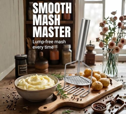 Double-Layer Stainless Steel Potato Masher - InfyniteShores | Smooth Perfection | Effortless Press | Kitchen-Grade Durability