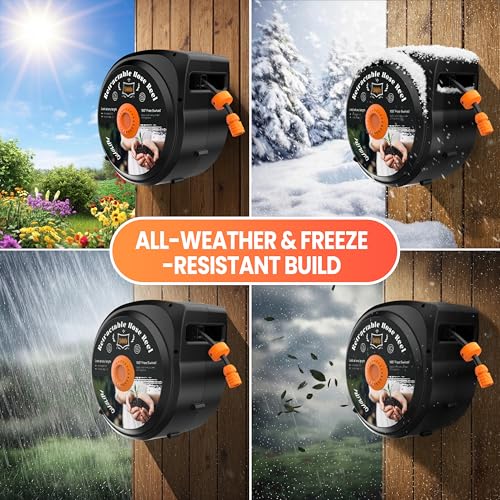 Retractable Garden Hose Reel, 50ft x 1/2", Wall Mounted, 10-Pattern Nozzle - size: 50FT