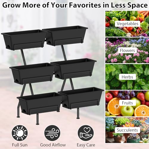 3-Tier Vertical Garden Planter with 6 Boxes, 31" Tall Raised Garden Bed - color: Black, size: 3-Tier