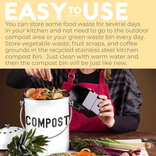 Epica Kitchen Compost Bin for Kicthen Countertops, 1.3 Galllon - White - color: White