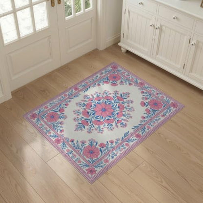 3'x5' Pink Toile Motif Way Flower Chinoiserie Washable Throw Rug - color: Pink/Pattern 17, size: 3' x 5' (Rectangular)