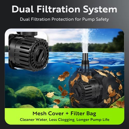 150W Pond Pump, Adjustable Flow 800~2,7800GPH Fountain Pump - size: 150W