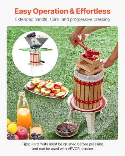 VEVOR 1.6 Gal/6L Fruit Wine Press, Solid Wood Basket with 8 Blocks, Heavy Duty Manual Juice Maker, Cider Apple Grape Tincture Honey Olive Oil Making Press with Handle for Kitchen, Home - size: 1.6 Gal