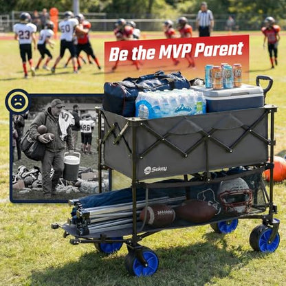 Sekey 400L Double-Decker Wagon, 500 lb Capacity, 50 in Extender - color: Gray