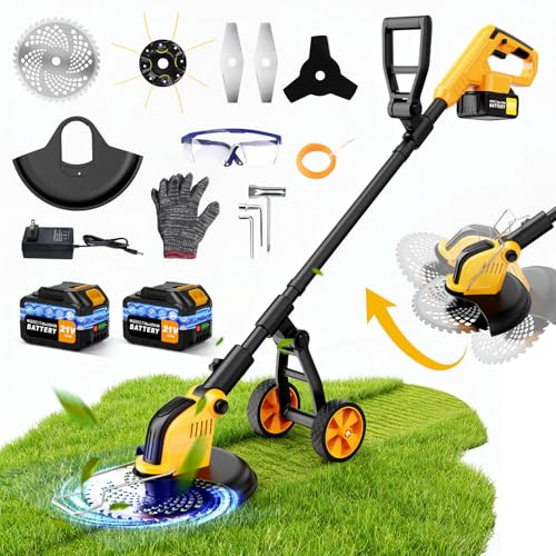 800W Brushless Weed Eater with Wheels, 4-in-1 Brush Cutter/String Trimmer/Grass
