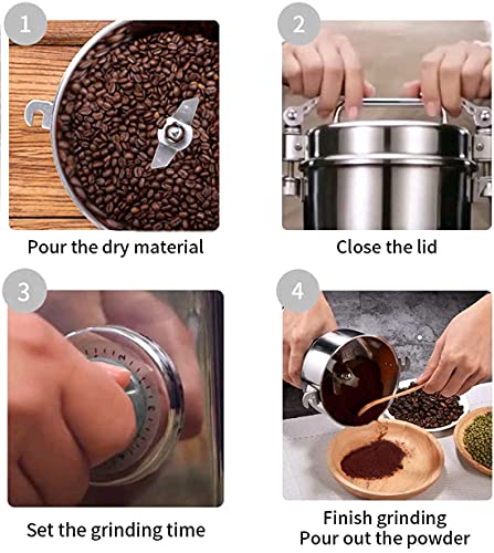 Grain Mill Grinder 750g High Speed Electric Stainless Steel Grinder Cereals Corn Flour Pulverizer Powder Machine for Dry Spice Herbs Grains Coffee Rice Pepper - size: 750 g