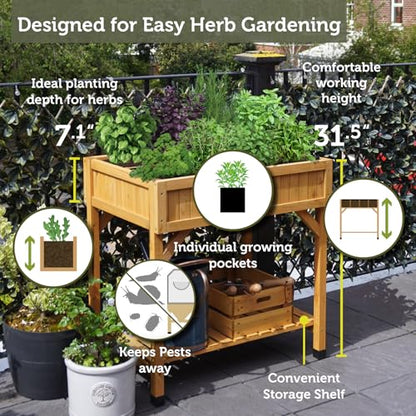 VegTrug Custom Herb Garden Planter Box, Natural Cedar Wood - Versatile Multi-Liner Raised Garden Bed with Storage Shelf for Patio, Balcony & Courtyard Gardening - color: Natural