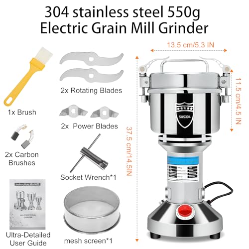 2000W Electric Grain Mill Grinder, 550g Flour Mill Grinder for Home - size: 550g