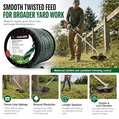 Anleolife .095" 3-Layer Twisted String Trimmer Line for Weeds, 1181ft 3 lb - color: 3-lb Twisted .095