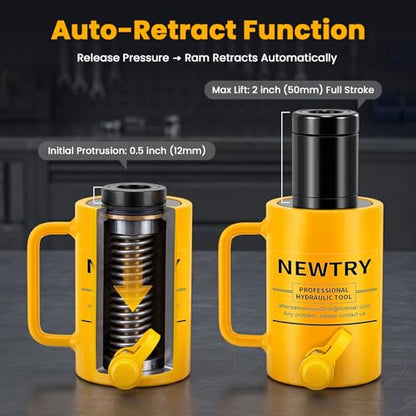 NEWTRY 20T Hydraulic Hollow Jack Cylinder, 2" Stroke Porta Power Ram