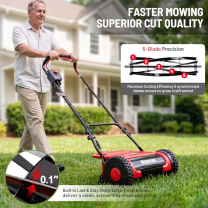 Walensee 16" Cordless Electric Reel Lawn Mower - Battery Powered Push Mower