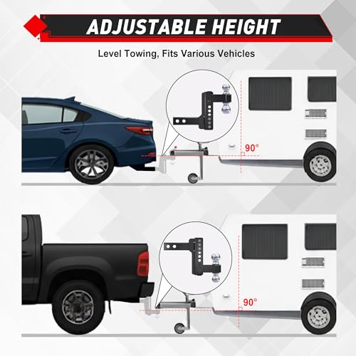 TYT Adjustable Trailer Hitch Ball Mount for 2-Inch Receiver, 12,500 lbs GTW - size: Dual Ball, 6" Drop/Rise, 2" Receiver