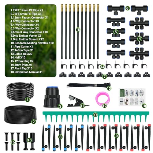 100FT Drip Irrigation Kit with 30 Emitters, 3 Spray Types, Push-Fit System - size: 100FT