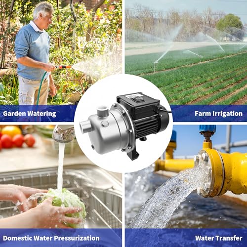 LANCHEZ 1/2 HP Shallow Well Pump, 1200 GPH Stainless Steel Garden Irrigation Pump, 115V Water Transfer Pump, Water Booster Jet Pump for Home Garden Lawn Farm, Black - color: Black