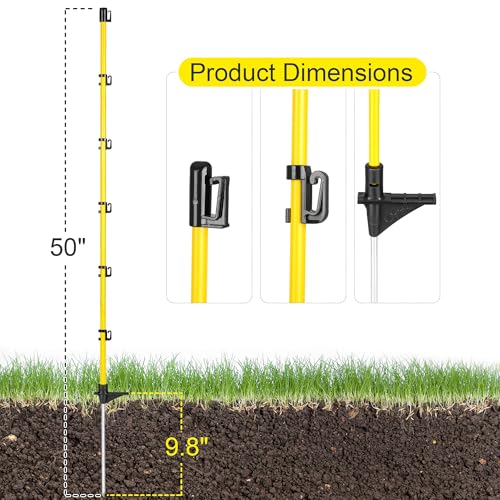 20 Pcs 50"Fiberglass Step in Electric Fence Posts,Portable Temporary Stakes - style: 50Inch-20 Pack