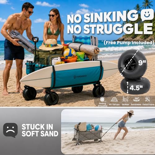 FUNDANGO 300L Beach Wagon with 9" Balloon Wheels, Pump Included - color: Sea Blue