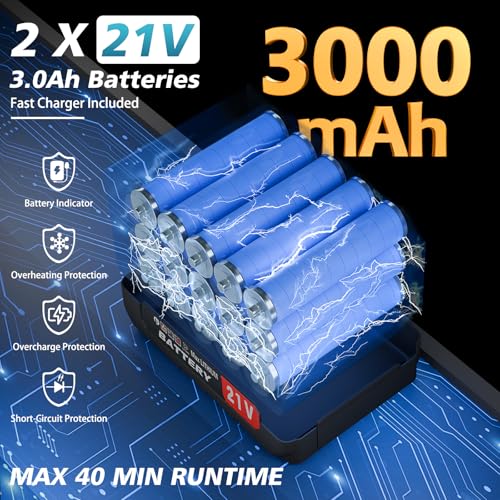 Cordless Leaf Blower 21V 800W 2 x 3.0Ah Rechargeable Batteries - color: Yellow