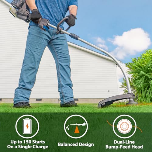 LawnMaster 25cc 2-Cycle Gas String Trimmer with No-Pull Electric Start 17-Inch Cutting Swath Multi-Attachment System 420mL Fuel Tank Lightweight Curved Shaft Design