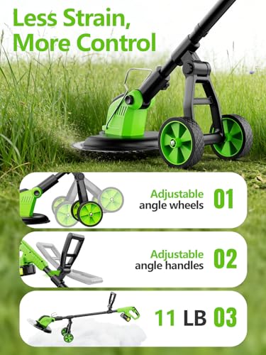800W Brushless 4-in-1 Cordless Electric String Trimmer with Wheels, 12-Inch