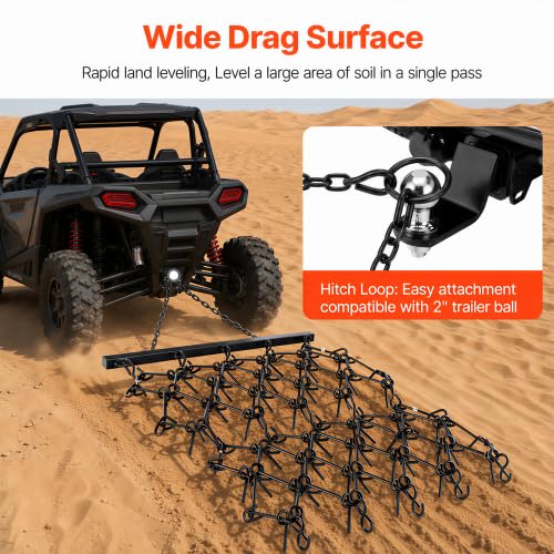 5FTX4.5FT Heavy-Duty Steel Drag Harrow,Field Leveling Chain Rake,Black - size: 5FT x 4.5FT