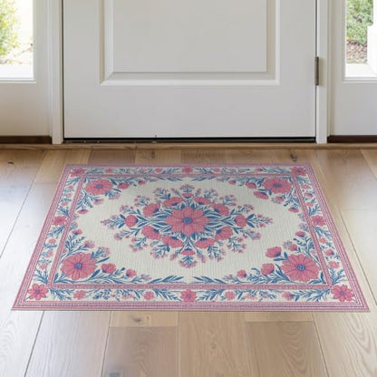 2'x3' Pink Toile Motif Way Flower Chinoiserie Washable Accent Rug - color: Pink/Pattern 17, size: 2' x 3' (Rectangular)