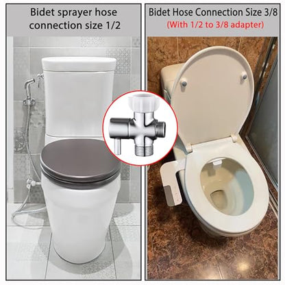 Bidet T Adapter With Shut off Valve,3 Way T Valve for Bidet, Brass T Adapter for Handheld Toilet, 7/8"×7/8"×1/2" or 3/8"