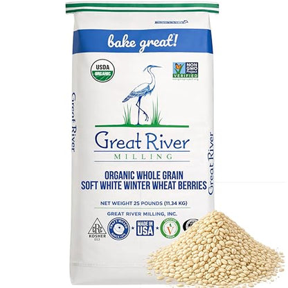 Great River Milling Organic Soft White Wheat Berries, Non-GMO, 25 lb