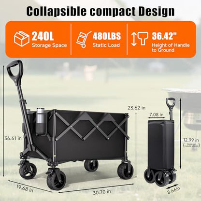 Collapsible Wagon Cart, 480lbs Heavy Duty Wagon with All-Terrain Wheels