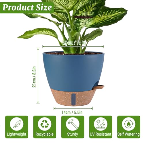 2 Pack 10 inch Plant Pots, Plastic Self Watering Planters - color: Navy Blue, size: 10 inches