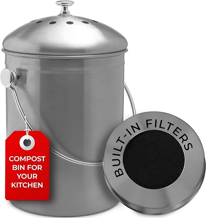 Epica Kitchen Compost Bin for Kicthen Countertops, 1.3 Galllon - Grey - color: Gray