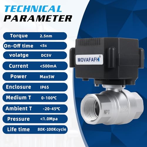 3/4" WiFi Water Shutoff Valve - 5V DC Smart Remote Control Water Valve Timer, Stainless Steel Construction, App & Mobile Remote Control - size: 0.75 inch