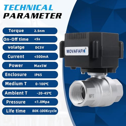 3/4" WiFi Water Shutoff Valve - 5V DC Smart Remote Control Water Valve Timer, Stainless Steel Construction, App & Mobile Remote Control - size: 0.75 inch