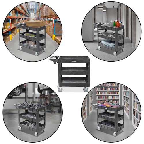 Dryser Utility Cart with Wheels, 40" x 17" Heavy Duty 550 lb. Capacity with Shelves - 3 Tier Rolling Cart with Four 5" Swivel Casters for Warehouse, Garage, Cleaning - size: 3 Shelves 4 Swivel 40x17