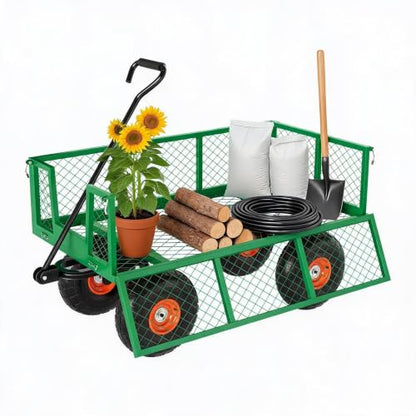 Steel Garden Cart 500 Lbs Heavy Duty Garden Wagon Cart on Wheels - color: Green and Orange, size: 500LBS