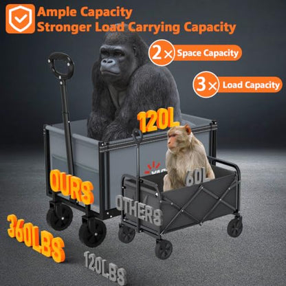 Semoprus 3 in 1 Wagons Carts Foldable,360LBS Beach Cart with Sturdy Wheels - color: Gray