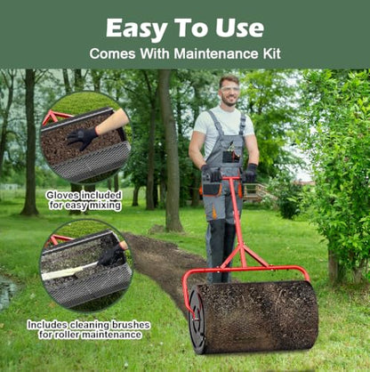 Compost Peat Moss Spreader for Lawn, 24 Inch Compost Roller Spreader - size: 24 INCH